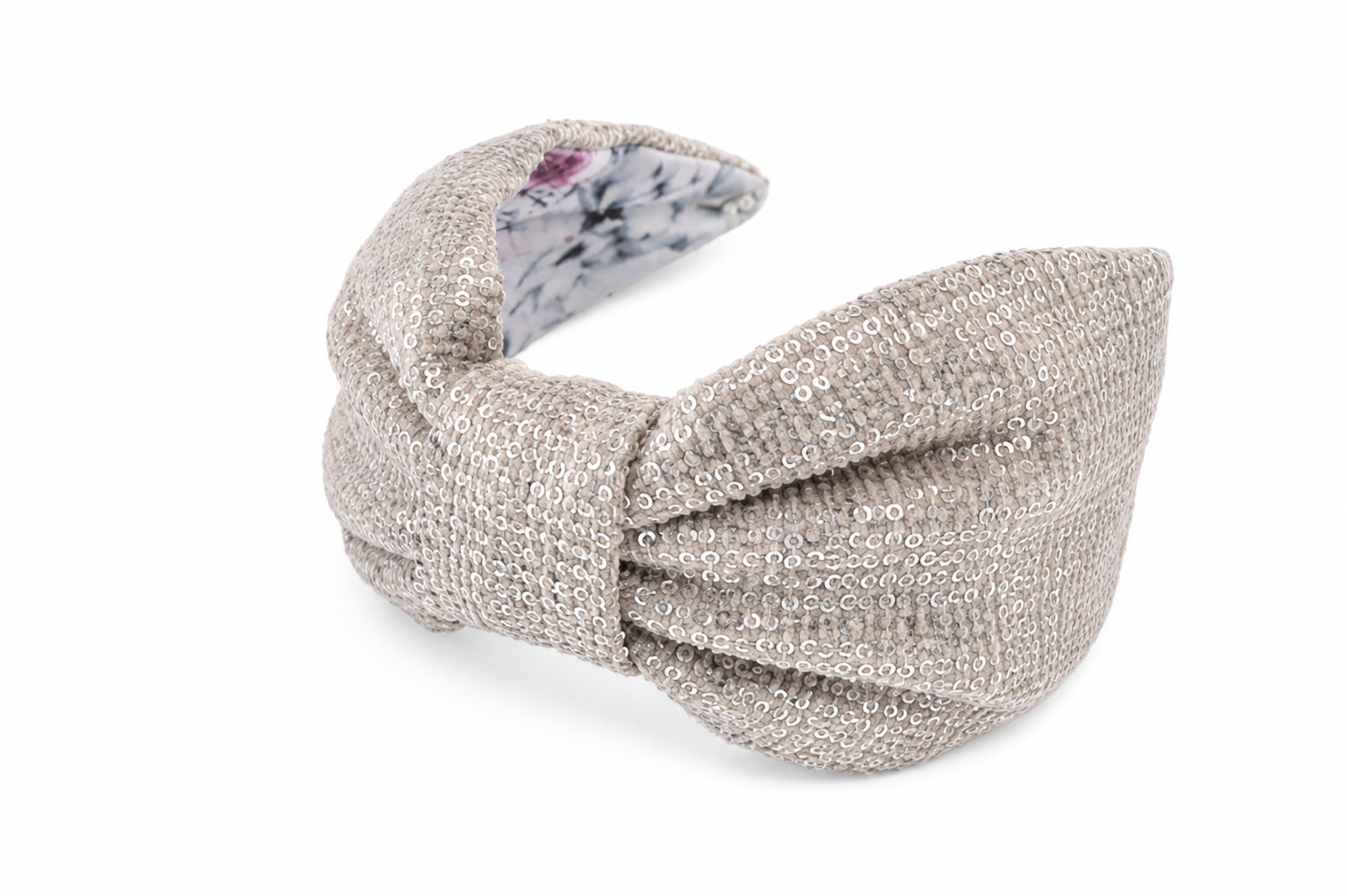 Lumière Champagne – Gepolsterter Luxus-Haarreif mit Knoten und Pailletten aus Polyester