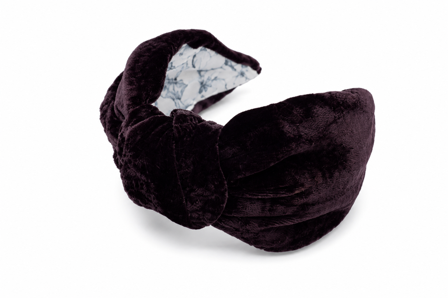 Velvet Aubergine – Gepolsterter Luxus-Haarreif mit Knoten aus Samt