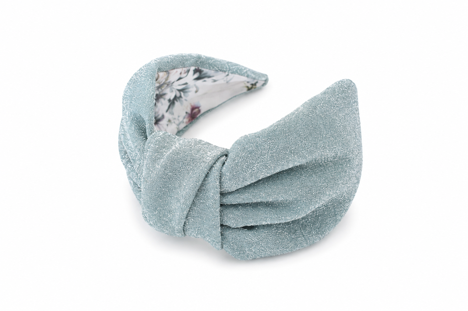 Celestia Silver – Gepolsterter Luxus-Haarreif mit Knoten in Eisblau mit schimmernder Optik