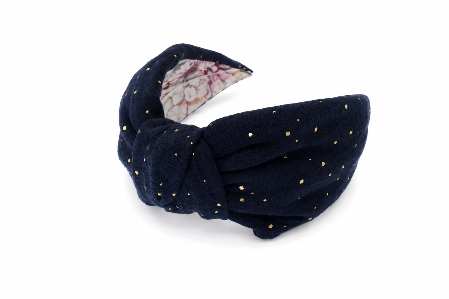 Nuit Dorée – Gepolsterter Luxus-Haarreif mit Knoten aus Baumwolle in Navy & Gold