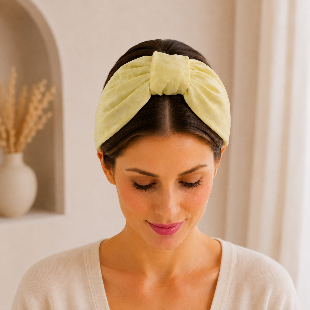 Aurélie Soleil – Gepolsterter Luxus-Haarreif mit Knoten aus Polyester in Pastellgelb