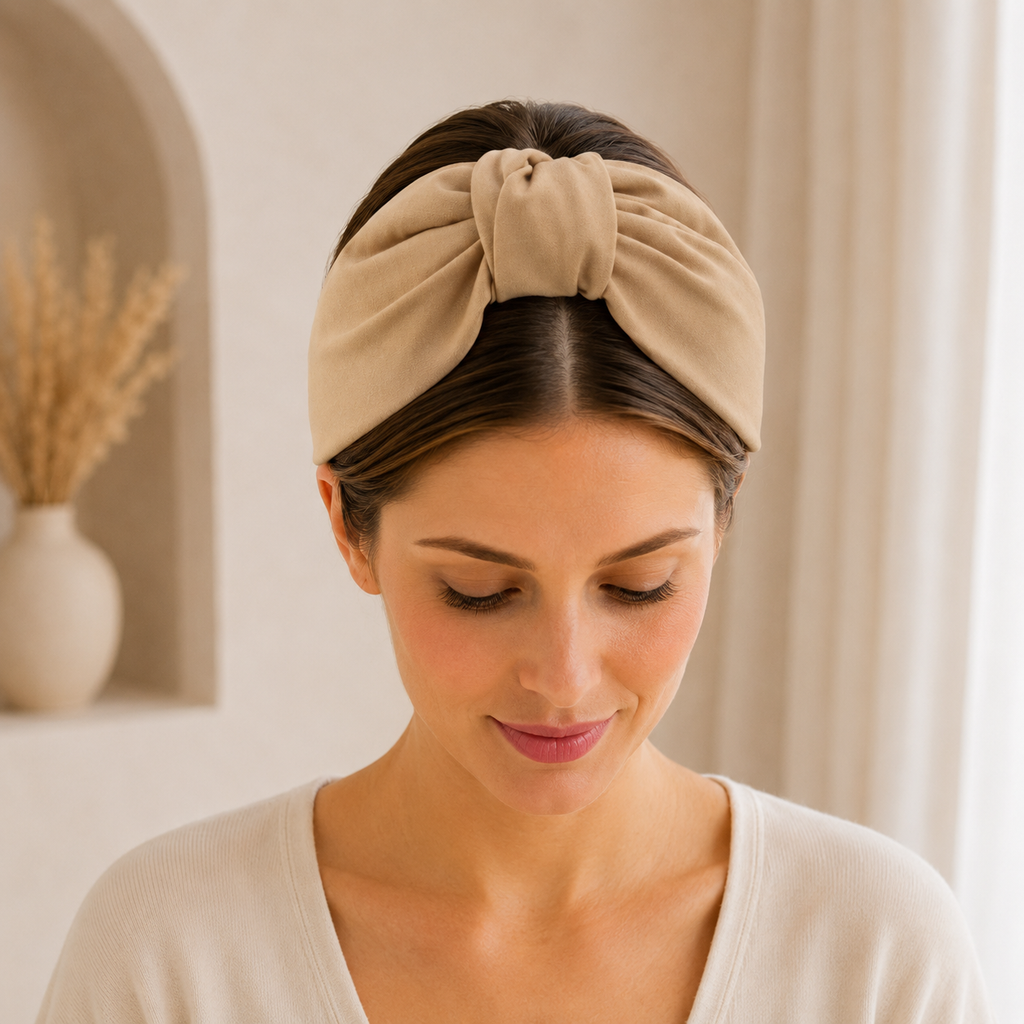 Élise Sable – Gepolsterter Luxus-Haarreif mit Knoten aus Polyester in Beige