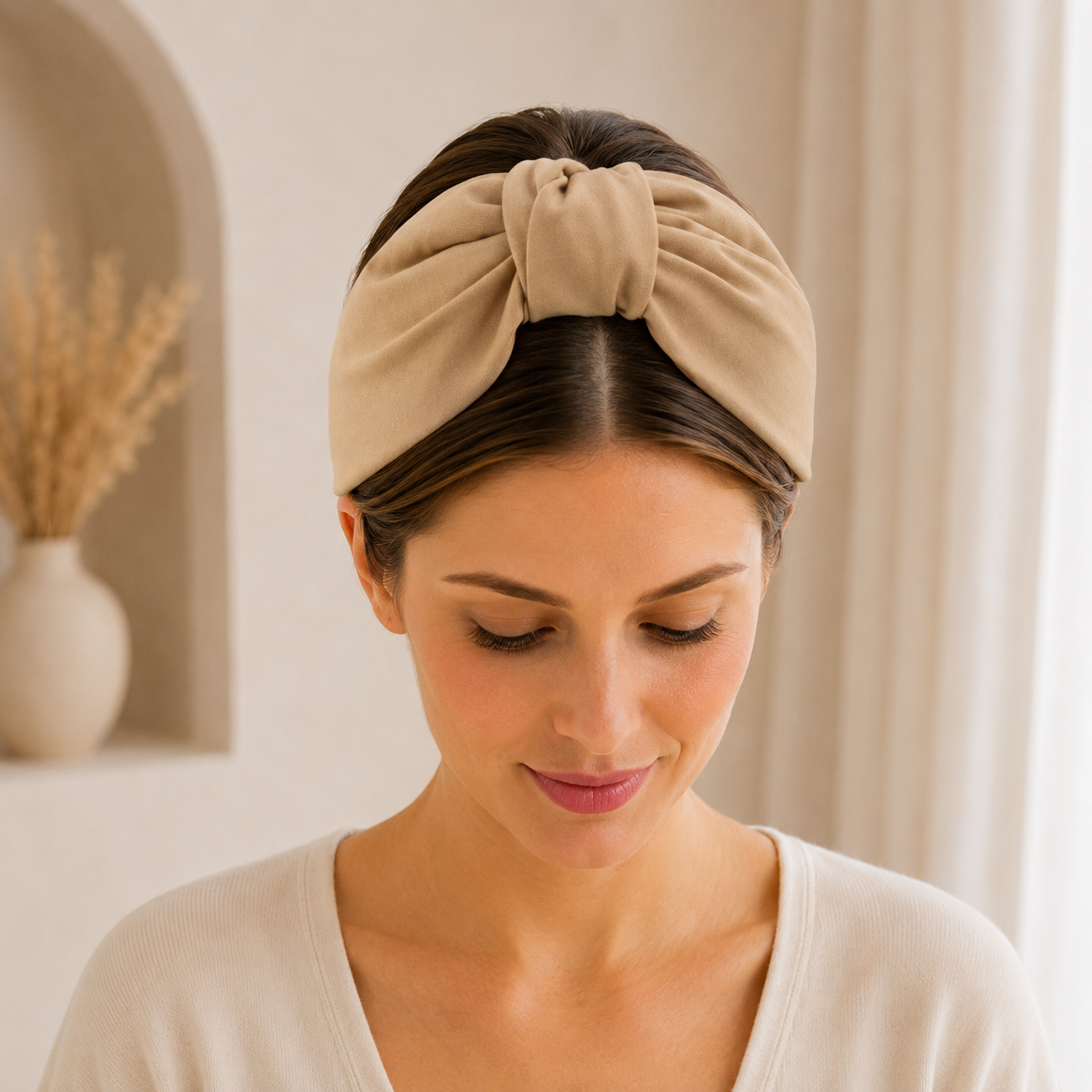 Élise Sable – Gepolsterter Luxus-Haarreif mit Knoten aus Polyester in Beige