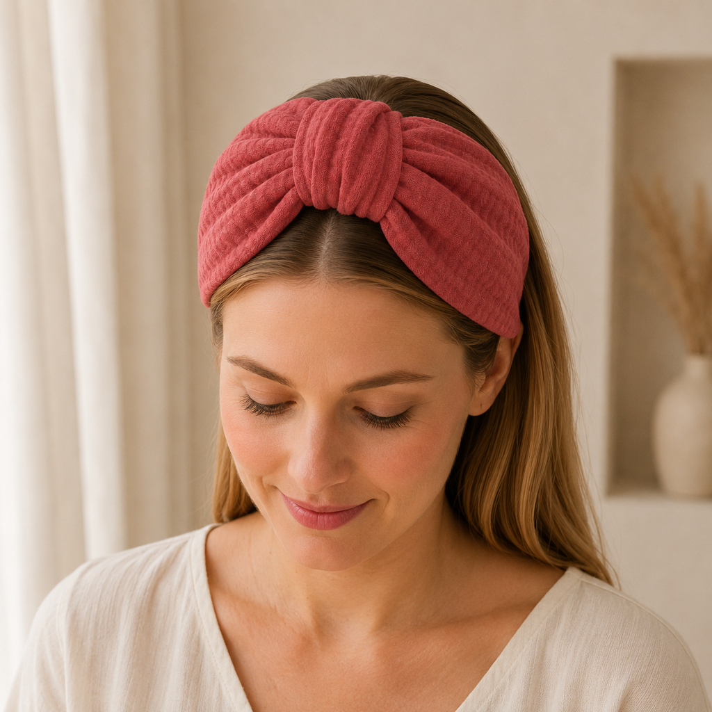 Amélie Coral – Gepolsterter Luxus-Haarreif mit Knoten aus Baumwolle in Korallrosa