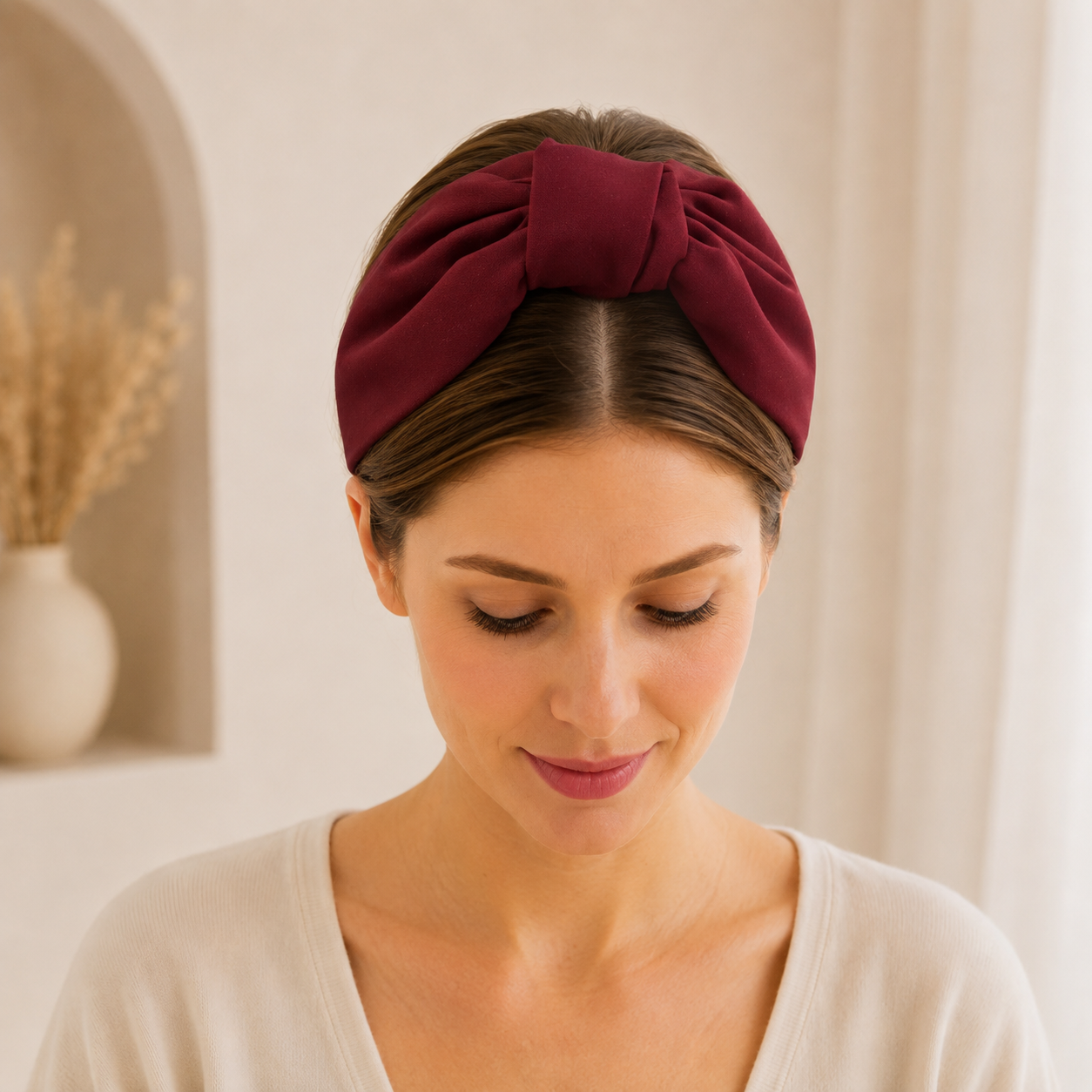 Bordeaux Élégance – Gepolsterter Luxus-Haarreif mit Knoten aus Polyester
