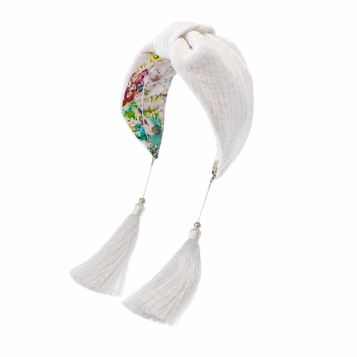 Amélie Blanc – Gepolsterter Haarreif mit Knoten aus Baumwolle & Quasten-Accessoire