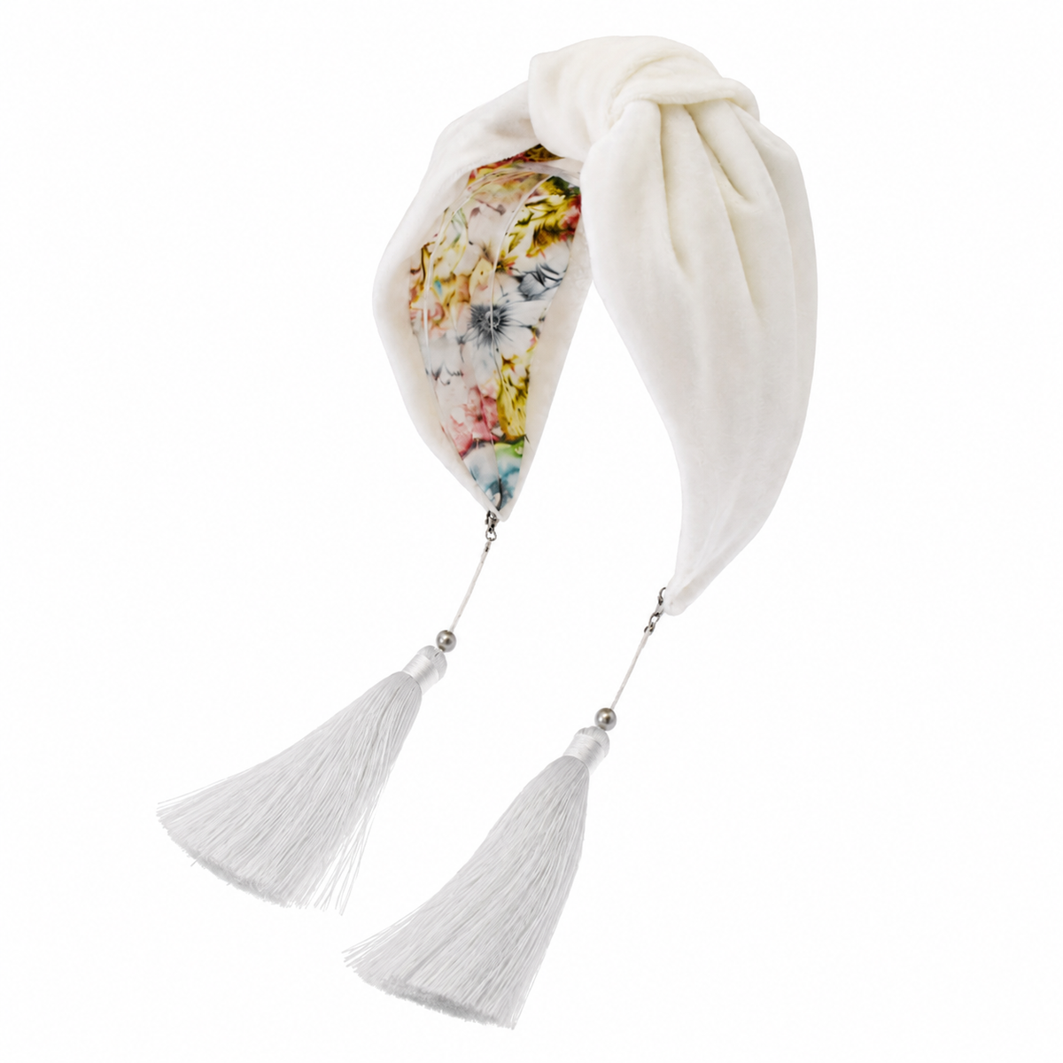 Céleste Ivory – Gepolsterter Luxus-Haarreif mit Knoten aus Samt & Quasten