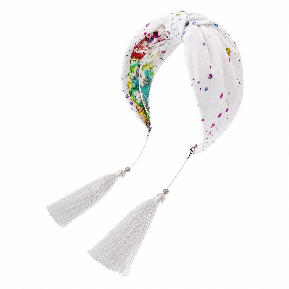 Fleur Confetti – Gepolsterter Luxus-Haarreif mit Knoten aus Baumwolle & Quasten