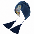 Nuit Marine – Gepolsterter Luxus-Haarreif mit Knoten aus dunkelblauer Baumwolle & Quasten