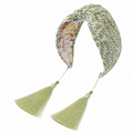 Olivia Sage – Gepolsterter Luxus-Haarreif mit Knoten aus Baumwolle, Blättermuster & Quasten