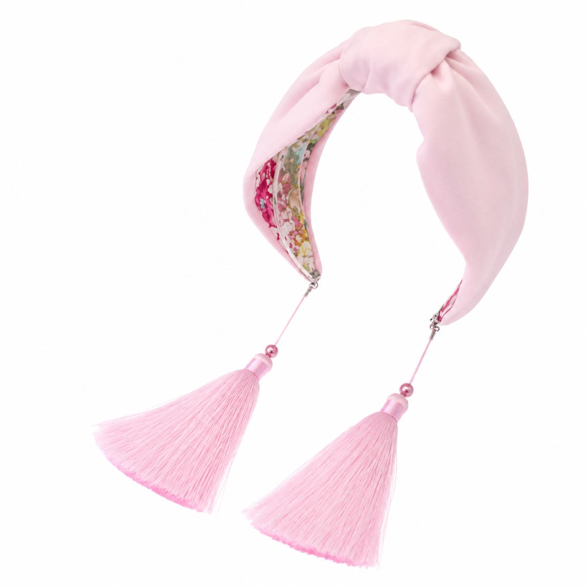 Rosalie Blush – Gepolsterter Luxus-Haarreif mit Knoten aus rosa Polyester & Quasten