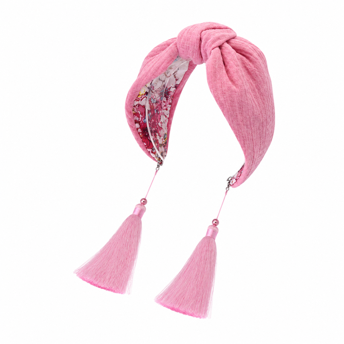 Rosalie – Gepolsterter Luxus-Haarreif mit Knoten aus rosa Baumwolle & Quasten