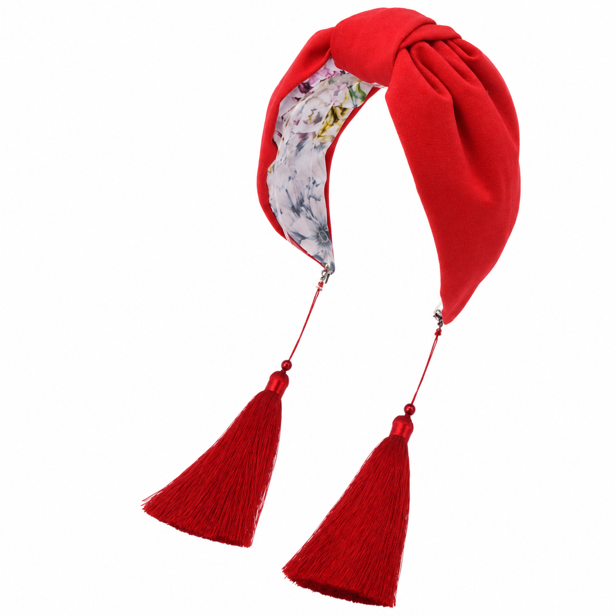 Rouge Amélie – Gepolsterter Luxus-Haarreif mit Knoten aus rotem Polyester & Quasten