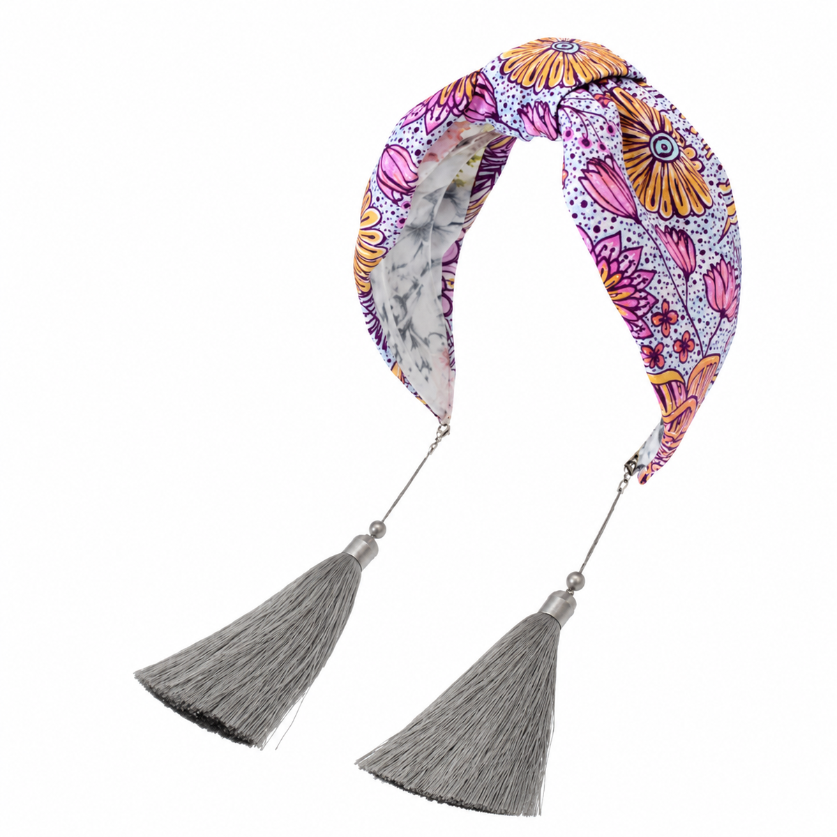 Marisol Bloom – Gepolsterter Luxus-Haarreif mit Knoten aus Polyester, Blumenmuster & Quasten